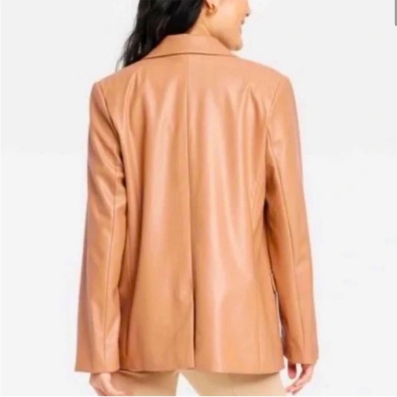 A New Day Faux Leather Tan Blazer Button Jacket - Picture 6 of 12